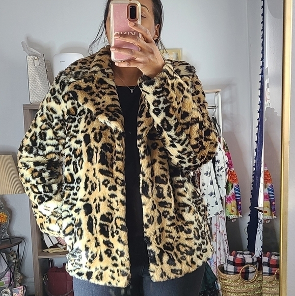 Leopard Faux Fur Coat Sz M - Picture 6 of 17